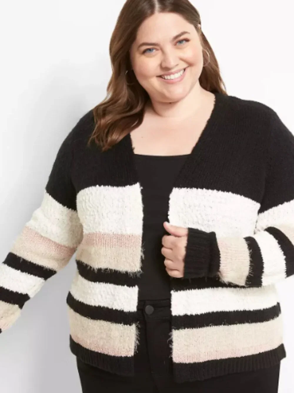 NWT Lane Bryant Multi-Yarn Striped Cardigan Knit Sweater Metallic Size 22/24